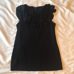 🌟Ann Taylor, Black Flutter/Ruffled Collar Top, XS